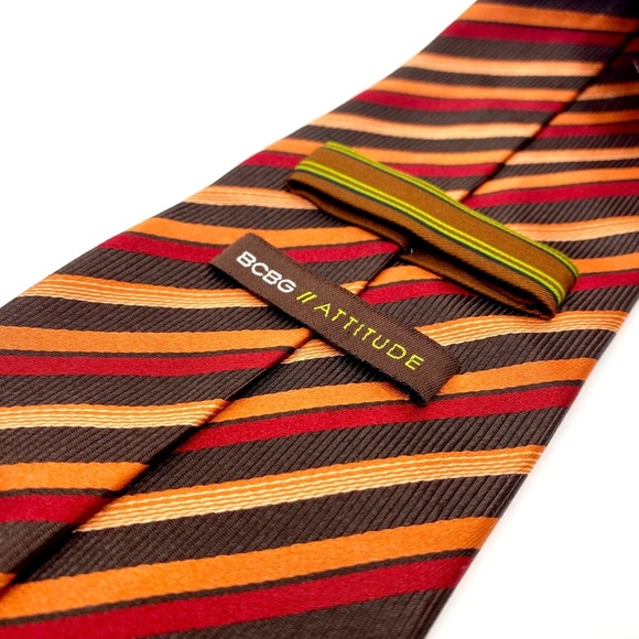 BCBG Attitude Tie Silk Red Orange Striped Pattern - Picture 3 of 3